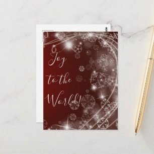 Joy to the World with White Snowflakes on Red Postcard