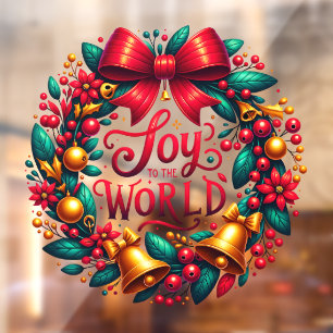 Joy to the World Wreath Window Cling