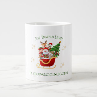Joy Travels Light – Bilingual Holiday Sleigh  Large Coffee Mug
