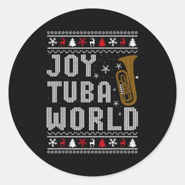 Joy Tuba World Funny Music Lover Ugly Christmas Sw Classic Round Sticker (Front)