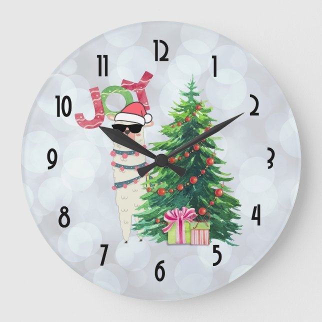 Joy Typography | Christmas Llama Large Clock (Front)
