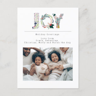 Joy Typography Holiday Greeting Photo Personalized Postcard