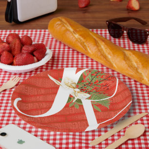 Joy Typography Quote Red and Green Christmas Paper Plate