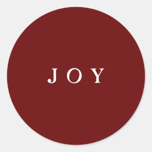 JOY Typography Red Simple Modern Holiday Classic Round Sticker
