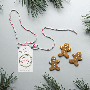 Joy Typography Script Christmas Wreath Holiday Gift Tags