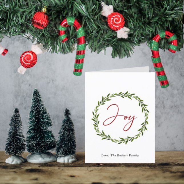Joy Typography Script Wreath Photo Christmas Holiday Card (Creator Uploaded)