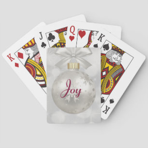 Joy Typography with Elegant Silver Christmas Ball Playing Cards