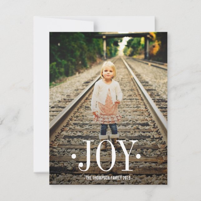 JOY Typography Xmas Christmas Photo Flat Card (Front)