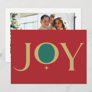 Joy Unique Typography Red Green Family Photo Holiday Card