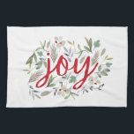 Joy Watercolor Floral Red Script   Kitchen Towel<br><div class="desc">Christmas watercolor floral typography design</div>