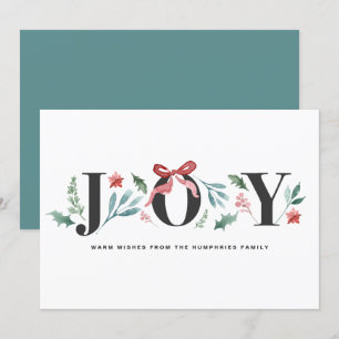 JOY Watercolor Holiday Foliage and Flowers Card