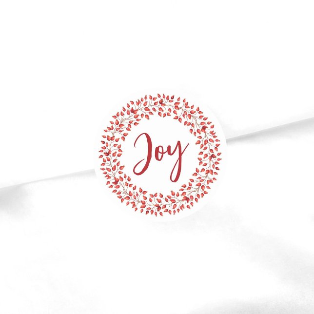 Joy Watercolor Rosehips Wreath. Christmas Classic Round Sticker (Creator Uploaded)