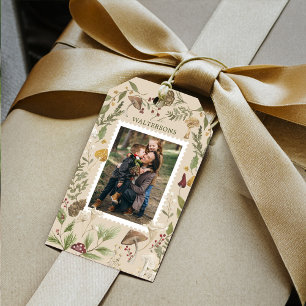 Joy Watercolor Woodsy Woodland Mushrooms Photo Gift Tags