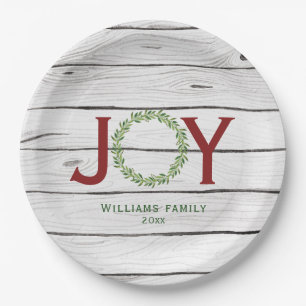 Joy Watercolor Wreath Family Christmas  Paper Plate