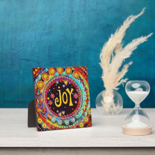 Joy Whimsical Fun Colourful Christmas Easel Plaque