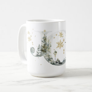 Joy Winter Forest Lettering Gold Snowflakes Coffee Mug