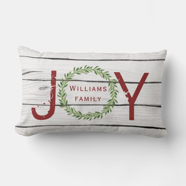 Joy Winter Wreath Family Christmas   Lumbar Pillow (Front)