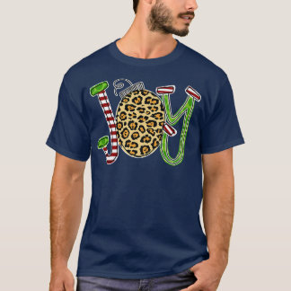 Joy with Leopard Candy Cane Christmas Funny1105 T-Shirt