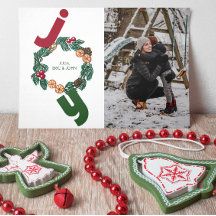 Joy with photo and illustrated christmas wreath