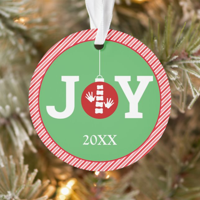 JOY with Stripe Background Chiropractic Christmas Ornament (Tree)