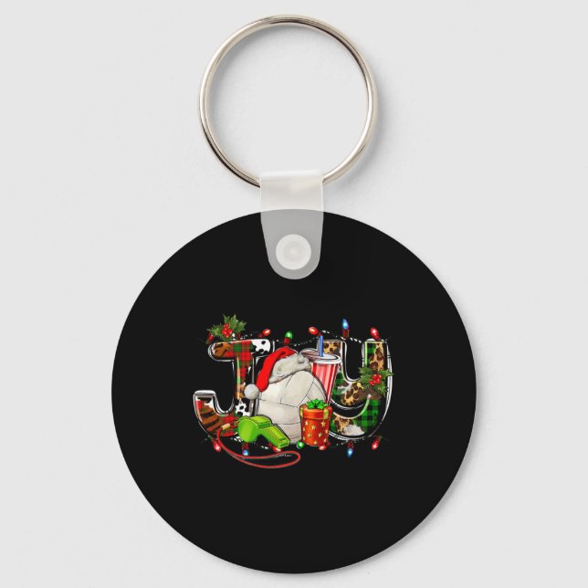 Joy With Volleyll And Santa Hat Christmas Lights P Keychain (Front)
