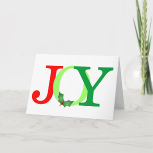 JOY Word Holly Berries Simple Modern Christmas Holiday Card