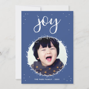 Joy Wreath - Blue & White Holiday Photo Card