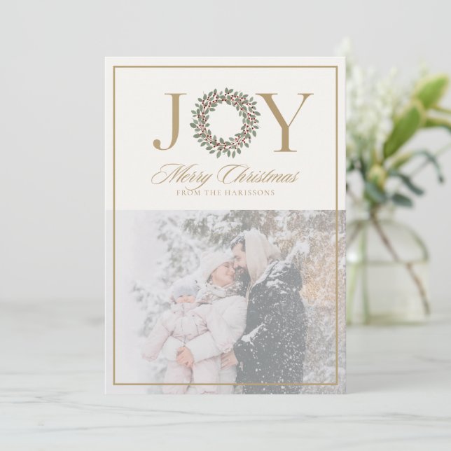 Joy Wreath Carte photo de Noël (Debout devant)