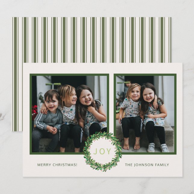 Joy Wreath Christmas Holiday Photo Card (Front/Back)