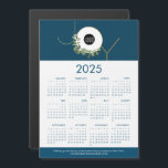 JOY Wreath Custom Logo Blue 2025<br><div class="desc">Along with your usual holiday Holiday greeting card, add in these magnets to thank your clients, employees and customers. These JOY Christmas Corporate Holiday magnetic 2025 calendar cards is a useful gift. Replace the logo with your own branding, personalize the message and website, Featuring my modern wreath illustration in gold,...</div>