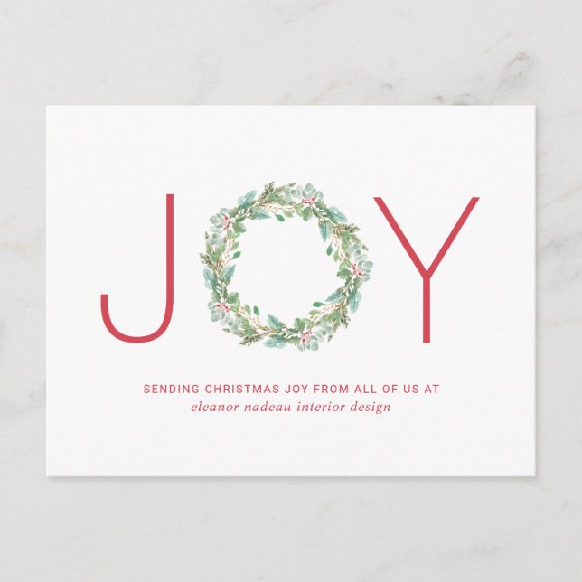 Joy Wreath Elegant Corporate Business Christmas Holiday Postcard (Front)