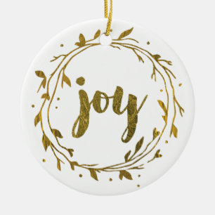 Joy Wreath Gold Christmas Family Ornament