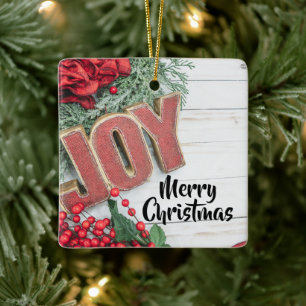 Joy & Wreath Holiday Collection Ceramic Ornament