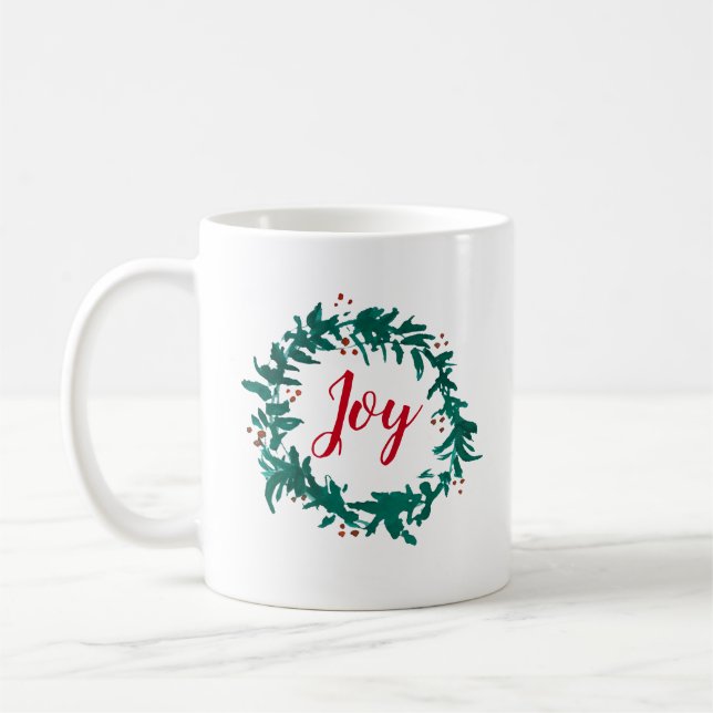 Joy Wreath Painting Berries Coffee Mug (Left)