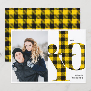 Joy   Yellow Buffalo Plaid Photo Holiday Invitation