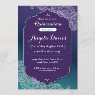 Joyau de henné Quinceanera Invitation de fête d'an