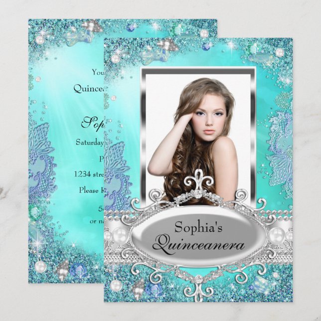 Joyau de l'océan Photo Quinceanera Invitation (Devant / Derrière)