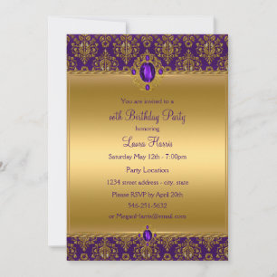 Joyau pourpre Damask Invitations fête d'anniversai