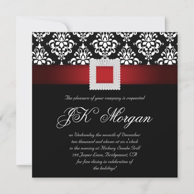 Joyaux Invitations de la fête de Noël Rouge Noir B (Devant)