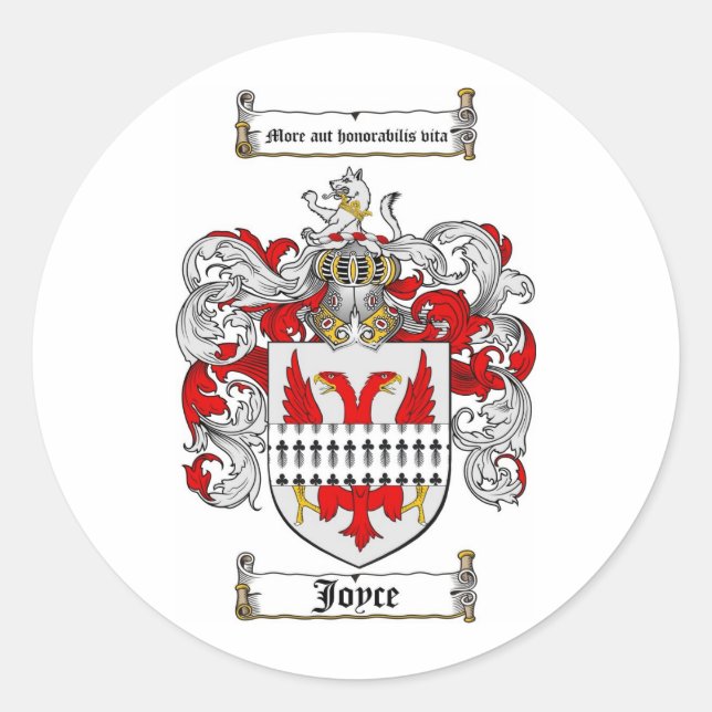 JOYCE FAMILY CREST -  JOYCE COAT OF ARMS CLASSIC ROUND STICKER (Front)