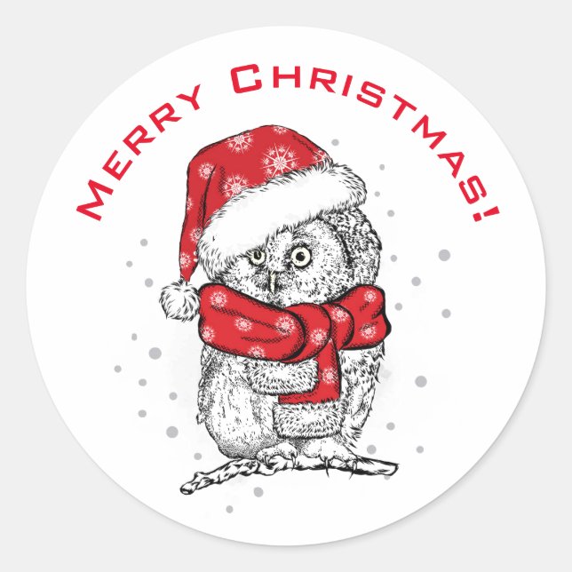 JOYE CHRISTMAS AMUSANT OWL Classic Round Sticker (Devant)