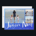 Joyeaux Noel Beach Family Photo Christmas Card<br><div class="desc">Joyeux Noel French Christmas greeting card in a blue ombre beach-inspired three photo design. Customized with three of your photos and your family's name. This beach Christmas card reverses to a blue ombre and white nautical stripe design on the back.</div>