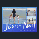 Joyeaux Noel Beach Family Photo Christmas Card<br><div class="desc">Joyeux Noel French Christmas greeting card in a blue ombre beach-inspired three photo design. Customized with three of your photos and your family's name. This beach Christmas card reverses to a blue ombre and white nautical stripe design on the back.</div>