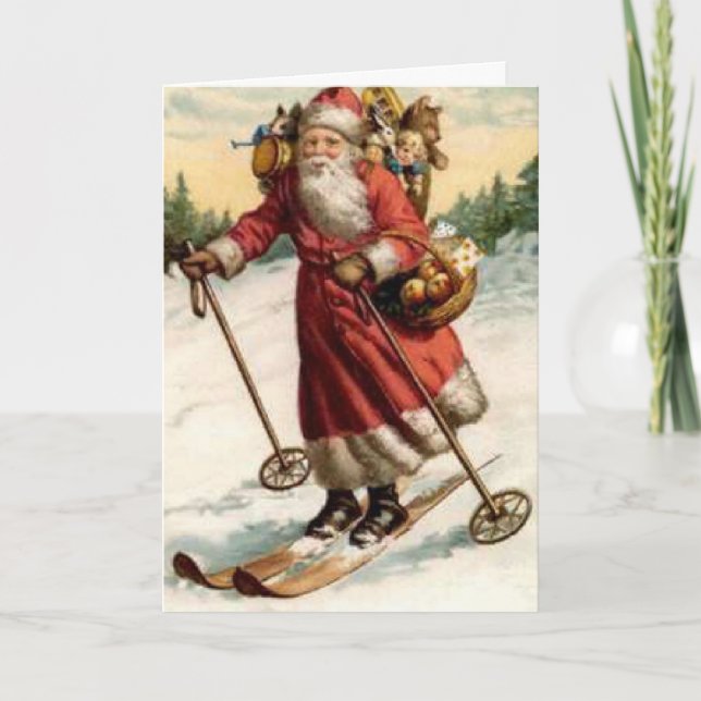 Joyeaux Noel Saint Nicholas Skiing Holiday Card (Front)