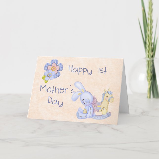 Joyeuse 1ère Carte de Fête des Mères Bleue (Devant)