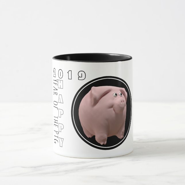 Joyeuse année PIg 2019 3D Mug à deux tons 2 (Centre)