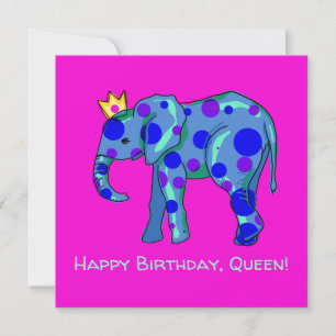 Joyeuse carte à plat Queen Elephant Anniversaire