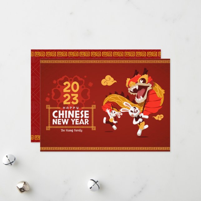 Joyeuse carte chinoise de lapins de la nouvelle an (Devant/Arrière en situation)