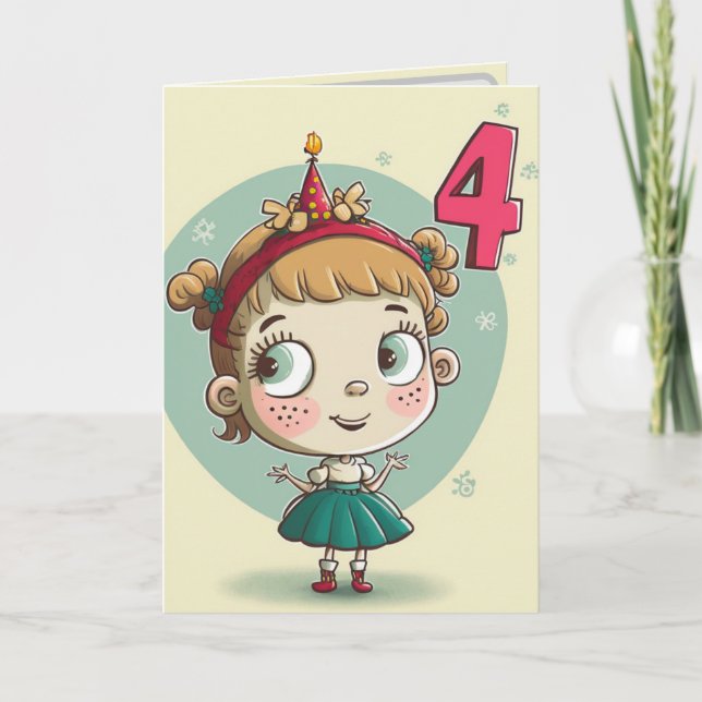 Joyeuse carte d'anniversaire 4ème pour les filles (Devant)