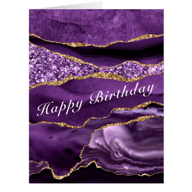 Joyeuse carte d'anniversaire Agate violet et or (Devant)